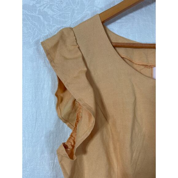 Urban Renewal Dress Large Orange Linen Ruffle Sleeve USA Made Vintage Fabric - Picture 2 of 7